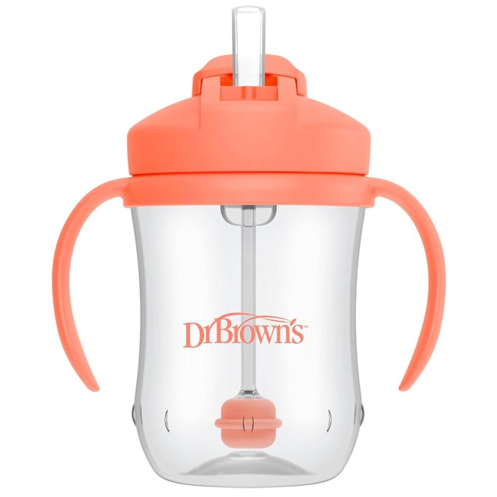 2-Pack Dr. Brown's Milestones Baby's First Straw Cup with Weighted Straw- Coral